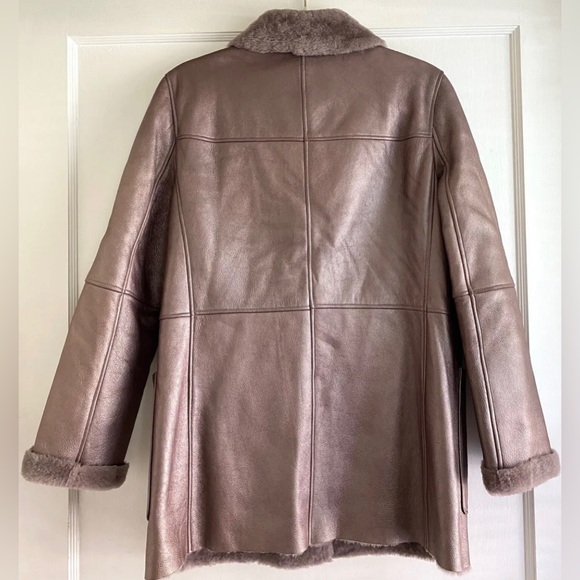 Celine Leather Shearling Metallic Coat Jacket Size 40 - Picture 7 of 8